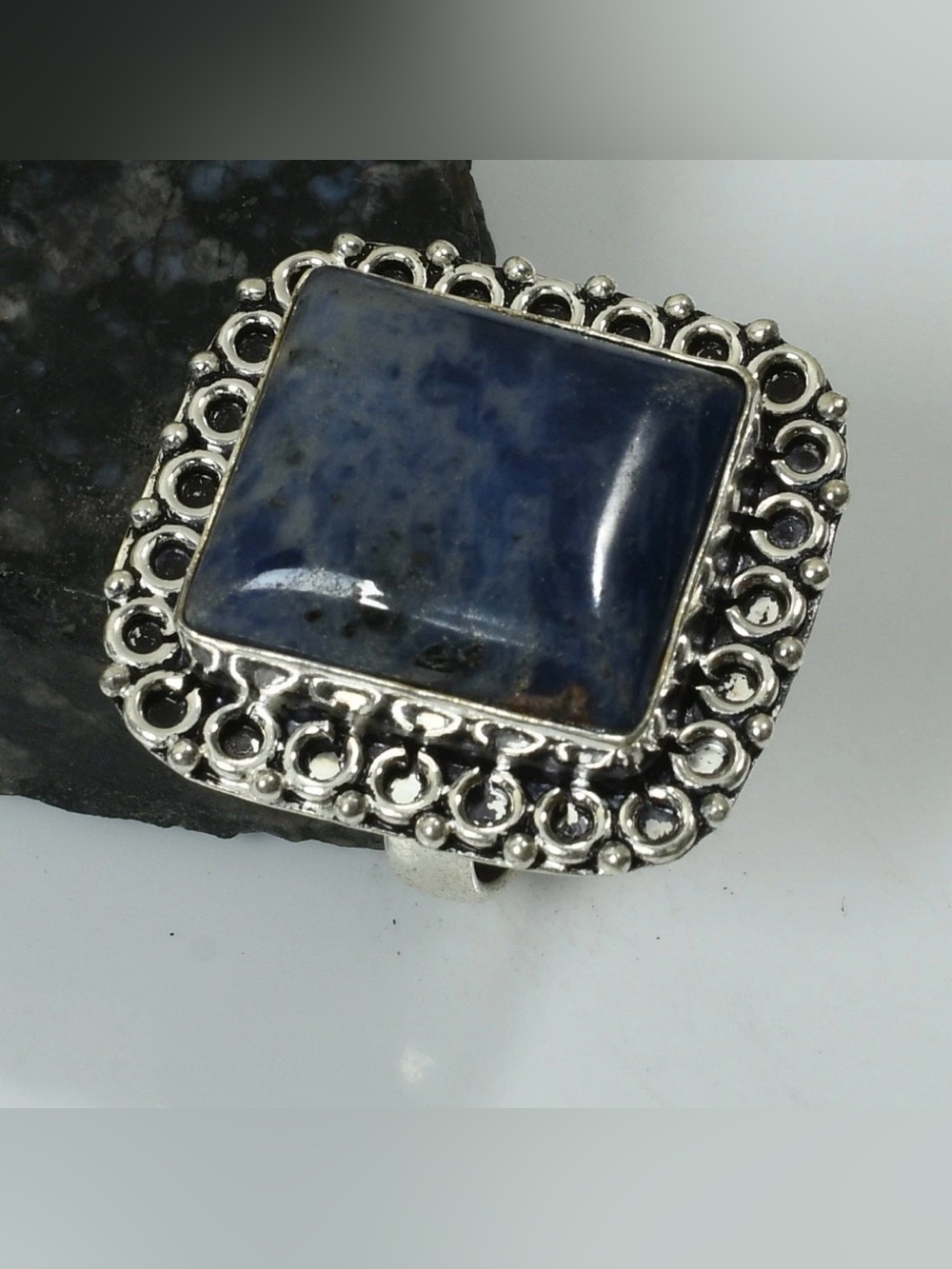 Sodalite Gemstone Ethnic Handmade Ring Size-8.75